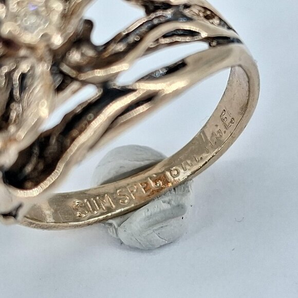 Vintage Gold-Plated Ring Calla Lily Flower Art Deco Marquis Glass Stone 6.75 - Picture 2 of 6